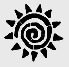 a black and white drawing of an abstract sun