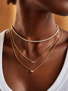 Orders placed through 11/26 11:59pm EST will be delivered by 12/19.Do you see a certain sequence of numbers everywhere you go? It might be an angel number, sending you a subliminal yet meaningful message from the universe. Pay an ode to these special symbols with our 18K Gold Angel Number Custom Nameplate Necklace, available in an all-gold or gold with pavé version. Choose the repeating number 0-9 that you keep seeing, and it'll be crafted in a row of three. See our key for the meaning and messa Front Neck Tattoo, Message From The Universe, Angel Number Necklace, Nameplate Necklace Gold, Nameplate Necklace Silver, Jewelry Stacking, Word Necklace, Special Symbols, Number 0