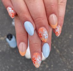 Adult Nail Designs, Orange Daisies, Summer Nails Ideas, Diy Salon, Short Coffin, Cute Simple Nails, Gel Nail Tips, Simple Gel Nails