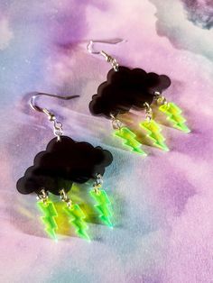 Handmade Clear Plastic Earrings, Green Plastic Earrings For Gifts, Handmade Black Plastic Jewelry, Green Resin Fun Earrings, Fun Black Hypoallergenic Earrings, Black Hypoallergenic Fun Earrings, Fun Handmade Black Earrings, Handmade Fun Black Earrings, Cute Drop Earrings