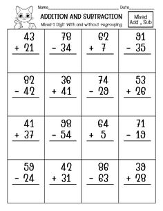 Addition and subtraction skills are crucial subjects. These worksheets are a better way to help your students master two-digit addition and subtraction with and without regrouping.

Worksheets Include:

2 Digit mixed addition and subtraction 20 pages
Answer 20 pages