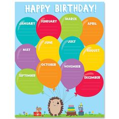 a birthday card with an image of a hedge holding balloons