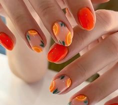 Rainbow Nail, Orange Nail Designs, August Nails, Short Fake Nails, Holiday Nail, Easy Nails, Manicure Diy, Summery Nails, Blue Nail