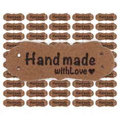 handmade with love stickers are arranged on top of each other, including the words