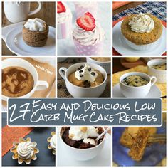 a collage of different mug cakes and desserts