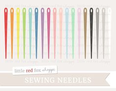 the little red fox shop sewing needles are lined up in different colors and sizes,