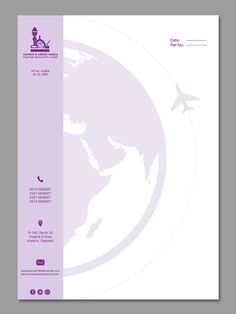 an airplane is flying over the earth in purple and white, with information about it