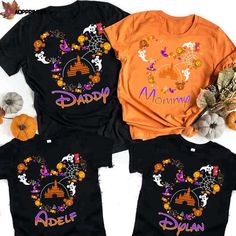 Mickey Family Halloween Shirt, Disney Halloween Family Shirt Disney Halloween T-shirt With Cartoon Print, Disney Halloween T-shirt For Fan Events, Themed T-shirt For Disney Halloween Events, Disney Halloween Themed T-shirt, Black Family Matching T-shirt For Disney Trips, Family Matching Black Tops For Disney Trips, Disney Halloween T-shirt Pre-shrunk, Disney T-shirt With Cartoon Print For Fall, Disney Halloween T-shirt