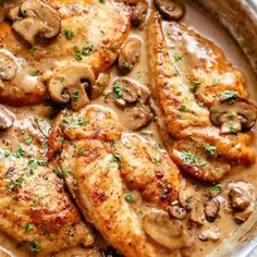 chicken with mushrooms and gravy on a plate