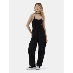 Want to be comfortable, yet look cool and fresh? No Boundaries Cargo Jumpsuit features a mix of fabric from top to bottom, cinched with a fun bungee cord at the waist for the perfect fit. Of course, cargo pockets finish this trendy utility look made for any day of the week. Complete your look with your favorite pair of sneakers or sandals. Only at Walmart. Size: XS.  Color: Black.  Gender: female.  Age Group: adult. Casual Summer Rompers, Loose Romper, Cargo Jumpsuit, Pocket Jumpsuit, Bungee Cord, Striped Jumpsuit, Plus Size Summer, Casual Jumpsuit, Day Of The Week