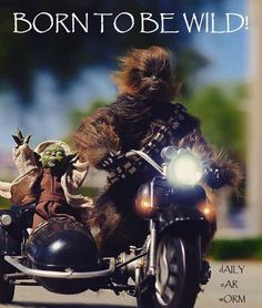 a star wars character riding on the back of a motorcycle