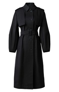 Timeless for a reason, this trench coat comes in water-repellent twill, with a relaxed, layer-friendly fit and era-hopping appeal. 46 1/2" length Front button with hook-and-eye closure Storm flap Removable belt Back vent Water-repellent Partially lined 68% polyester, 32% cotton Dry clean Imported Solid Gabardine Raincoat For Workwear, Workwear Outerwear With Belt Loops, Workwear Raincoat With Pockets, Classic Belted Raincoat For Work, Gabardine Raincoat For Workwear, Winter Workwear Belted Raincoat, Spring Gabardine Outerwear With Belt Loops, Modern Spring Workwear Raincoat, Black Trench Coat