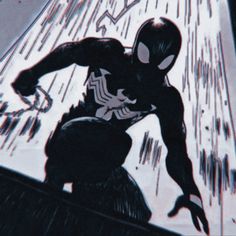 the spider - man is running in the rain with his hands on his hips and head down