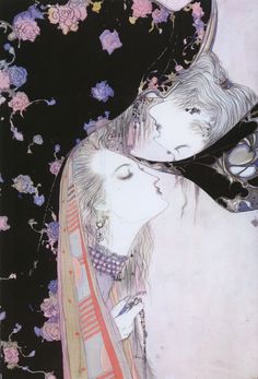 an illustration of two women kissing each other