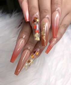 Encapsulated Nails, Classy Nail Designs, Simple Acrylic Nails, Fall Acrylic Nails, Thanksgiving Nails, Summer Acrylic Nails, Neon Nails, Autumn Nails