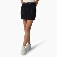 With its oversized utility pockets and carpenter details, this carpenter skirt is styled for authenticity. The high-waisted skirt is perfect for wearing with crop tops and tucked-in tees for a casual look. It’s made from our Flex fabric to ensure all-day comfort. Denim Skirt With Pockets Short Length, Casual High-rise Skort With Pockets, Streetwear Mini Skort With Pockets, Fitted Streetwear Skirt With Pockets, Fitted Skirt With Pockets For Streetwear, Utility High Waist Mini Skirt With Pockets, Casual Short Skirt With Pockets, Casual High Waist Skort With Cargo Pockets, High Waist Mini Skirt With Pockets For Streetwear