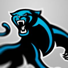 a blue and black panther logo with its mouth open, on a gray background that appears to be part of the carolina state football team