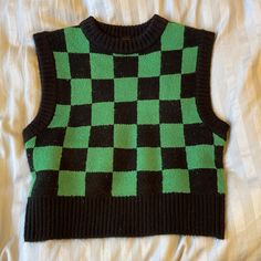 Forever 21 Green And Black Checkered Sweater Tank Top Brand New With Tags Never Been Worn Smoke Free Home Checkered Clothes, Checker Vest, Checkered Sweater, Tank Sweater, Color Checker, Crocheting Projects, Black Checkered, Crochet Things, Custom Ideas