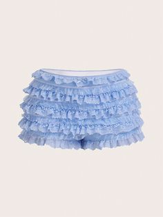 Baby Blue Casual Collar  Knitted Fabric Plain Track Shorts Embellished Slight Stretch Summer Women Clothing Frilly Shorts Outfit, Boomtown Outfit, White Ruffle Shorts, Ruffle Shorts Outfit, Frilly Shorts, Ruffled Shorts, Sparkly Shorts, Frill Shorts, Shein Icon