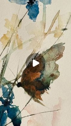 an abstract painting with blue and brown flowers