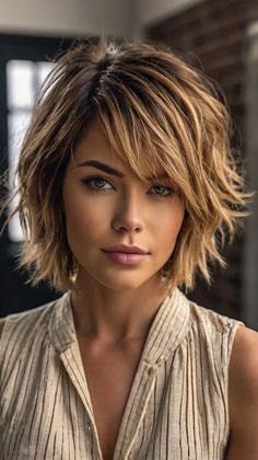 Elegant Short Layered Haircuts for L Layered Short Haircut, Short Haircut With Bangs, Mid Length Haircuts, Short Textured Hair, Thick Hair Cuts, Layered Short