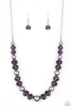 A glittery collection of purple crystal-like beads and shiny silver beads are threaded along an invisible wire below the collar for a refined flair. Features an adjustable clasp closure. Silver Bead Necklace, Purple Necklace, Paparazzi Accessories, Exclusive Jewelry, Inspired Jewelry, Purple Crystals, Paparazzi Jewelry, Short Necklace, Shiny Silver