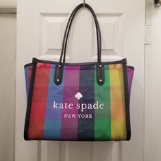 Nwt! Transparent Mesh Material W/ Leather Trim. Kate Spade Multicolor Travel Bag, Kate Spade Multicolor Tote Bag, Wool Tote, Kate Spade Disney, Plaid Tote, Reversible Tote Bag, Bags Kate Spade, Kate Spade Totes, Black Leather Tote Bag