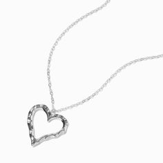 Claire's Silver-tone Textured Heart Long Pendant Necklace Long Silver Necklace Pendant, Piercing Kit, Fashionable Jewelry, Long Pendant Necklace, Long Pendant, Jewelry And Accessories, Metal Style, Silver Pendant Necklace, 14kt Gold