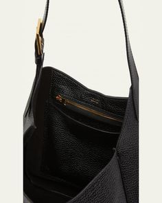 TOM FORD "Monarch" hobo bag in grain and smooth leather     Adjustable shoulder strap     Center T strap closure     Interior, one zip pocket     Approx. 11.4"H x 11.8"W x 4.7"D    Made in Italy T Strap, Bergdorf Goodman, Hobo Bag, Tom Ford, Smooth Leather, 4 H, Zip Pockets, Grain, Tops Designs