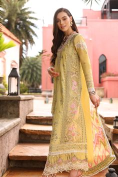 Laser Embroidered applique Center PanelEmbroidered Panni Organza PanelsSchiffli Panni Embroidered Lawn side PanelsDyed Lawn BackEmbroidered schiffli Lawn SleevesPrinted Cambric TrouserDigital Printed Chiffon Dupattaa) Schiffli Panni Embroidered Ghera Borderb) Schiffli Panni Embroidered Necklinec) Schiffli Panni Embroidered Sleeves Patches Printed Summer Dresses, High Quality Dress, Embroidered Applique, Luxury Dress, Fabric Stores Online, Party Wear Dresses, Modern Outfits, Print Chiffon, Designer Suits