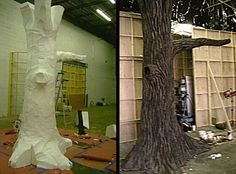 two pictures of trees in the process of being made