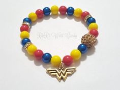 Wonder Woman Beaded Bracelet, Super hero Bracelets, Stretchy, Halloween,Handmade Women gifts,Custom Beaded Jewelry Woman Bracelets, Wonder Woman Birthday Party, Wonder Woman Birthday, Festival Bracelets, Types Of Jewelry, Jewelry Girl, Spring Bracelet, Bling Earrings, Fun Bracelet