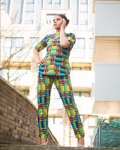 Step out in style wearing this absolutely beautiful 2 piece kente top and matching trouser/ pants.   easy and comfortable to wear, can be worn everywhere e.g work, hangouts, school, movies, parties, weddings  handmade with 100% african wax cotton side zipper in pants and elastic at the back of pants waist band   model is 5’9” wearing a size us 8/uk 12  customisations are welcomed, please message us.  care instructions   wash with mild detergent, do not bleach Ankara Suit, School Movies, Ankara Shirt, African Print Kimono, African Pants, Petite Casual, African Tops, To Start A Conversation, Women's Suits