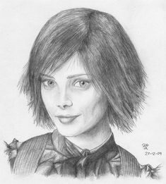 a pencil drawing of a woman with short hair