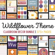 the wildflower theme classroom decor bundle is shown in various colors and sizes, including watermel