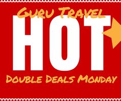 the words guru travel hot double deal monday on a red background