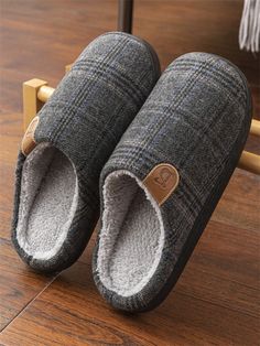 Men's Dark Grey Simple Houndstooth Letter Decor Slippers For Autumn/Winter Casual, Office Home Indoor Warm Shoes Dark Grey     Plaid    Men Shoes, size features are:Bust: ,Length: ,Sleeve Length: Cotton Slippers, Letter Decor, Warm Shoes, Home Indoor, Grey Plaid, Elegant Dresses Long, Casual Office, Plain Black, Kids Jewelry