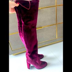 Stuart Weitzman Red Suede Over The Knee Boots. Great Condition Elegant Red Boots With Block Heel, Elegant Winter Boots With Red Sole, Elegant Burgundy Boots With Red Sole, Elegant Burgundy Closed Toe Boots, Elegant Burgundy Party Boots, Burgundy Party Boots Medium Width, Red Over The Knee Boots, Suede Over The Knee Boots, Stuart Weitzman Shoes