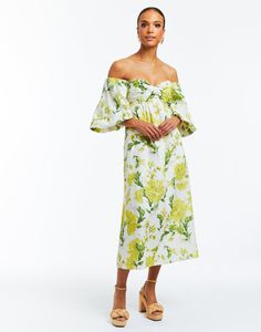 Pre-Order - Emilie Midi Dress Long Slip Dress, Party Attire, Yellow Midi Dress, Swimwear Dress, Green Midi Dress, Dress Jewelry, Blue Midi Dress, Printed Linen, Floral Midi Dress