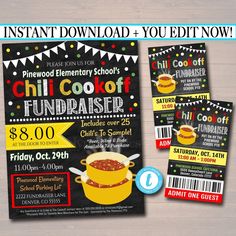 this is an image of a chili cook fundraiser event ticket card with coupons on it