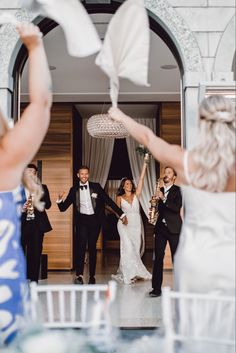 the bride and groom are leaving their wedding ceremony