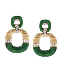 Luxury Green Emerald Diamond Earrings, Green Diamond Earrings For Evening, Luxury Green Diamond Earrings Gift, Luxury Green Diamond Earrings For Gift, Designer Green Jewelry For Formal Occasions, Elegant Green Hoop Earrings For Formal Occasions, Green Clip-on Earrings Fine Jewelry, Luxury Green Clip-on Jewelry, Luxury Green Hoop Earrings