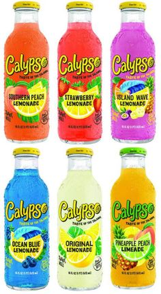 calypse fruit flavored drinks are available in 6 flavors each, including orange, blueberry, pineapple, and strawberry lemonade