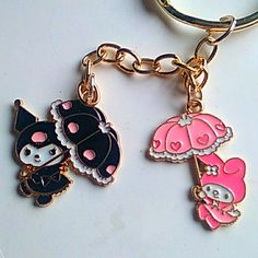 Gold Chain Keychain With Umbrella Kuromi And My Melody Hello Kitty Photos, Hello Kitty Keychain, Hello Kitty Bag, Backpack Keychains, Keychain Wallet, Bag Clips, Little Twin Stars, Key Card Holder, Flower Headband