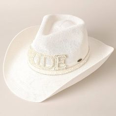 BRIDE Cowboy Hat with Pearl and Rhinestones - UVA/UVB SPF 50 Protection - BRIDE Pearl and Rhinestone Designed Cowboy Hat - 100% Acrylic **Size: One Size Fits All** Bride Cowboy Hat, Scarf Coverup, Rebecca Black, City Bride, Pearl Bride, Kids Scarf, Straw Hats, Back Jewelry, Holiday Jewelry