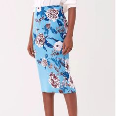 Diane Von Furstenberg Kara Floral-Print Cady Pencil Skirt. Size 4. Length 29”. Waist 28”. Gorgeous Blue Floral Print! Fabric: 76% Viscose, 21% Silk, 3% Elastane. Brand New With Tags!! Floral Print Pencil Skirt For Work, Blue Knee-length Pencil Skirt For Summer, Blue Summer Pencil Skirt, Fitted Blue Pencil Skirt For Summer, Blue Midi Pencil Skirt For Summer, Blue Relaxed Fit Pencil Skirt For Summer, Light Blue Skirt For Workwear, Light Blue Skirt For Work, Light Blue Fitted Knee-length Skirt