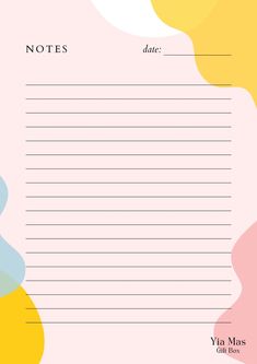 a notepad with an abstract background and the words notes written in bold colors on it