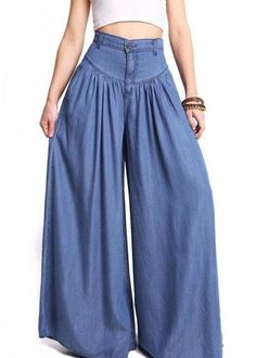 Plain Pants, Casual Wide Leg Pants, Pantalon Large, Wide Pants, Denim Flares, Wide Leg Denim, Colored Denim, Plus Size Casual