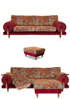 three different types of couches and ottomans