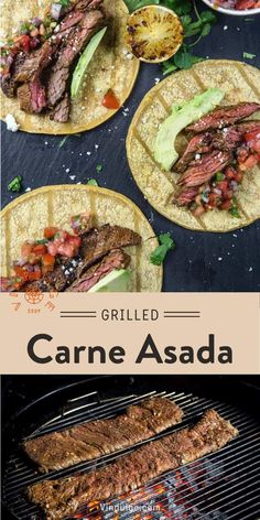 grilled carne asada with avocado and salsa on the side